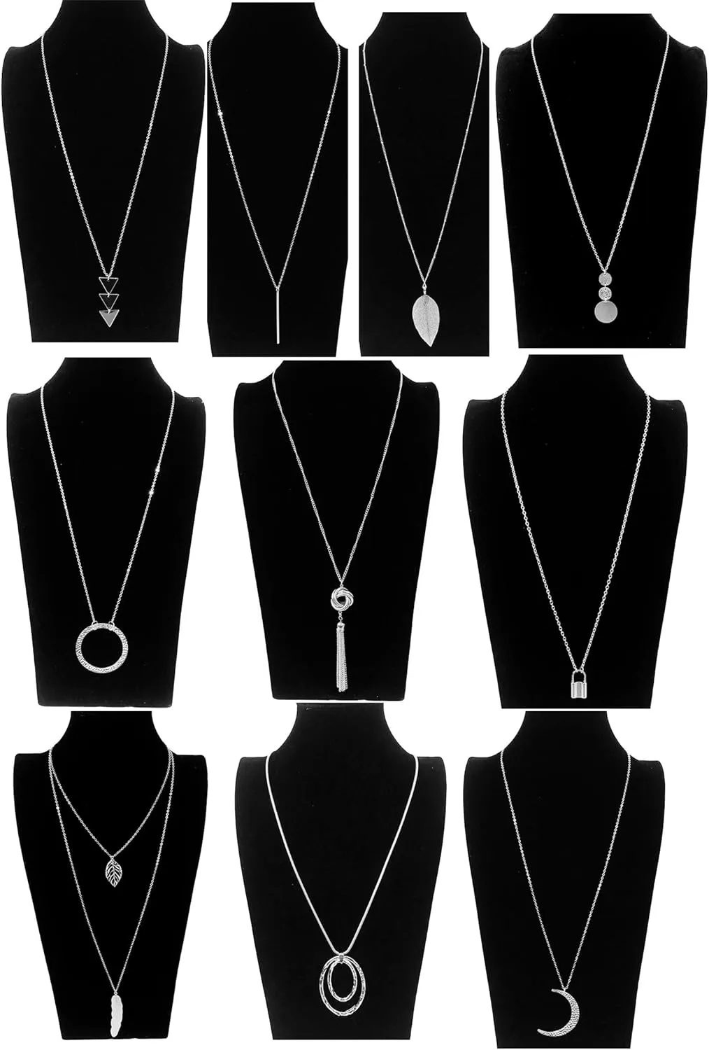 10Pcs Long Pendant Necklace Simple Moon Bar Three Triangle Tassel Lock Sweater Y Shape Punk Chain Choker Necklace for Women Men Gold Silver Tone