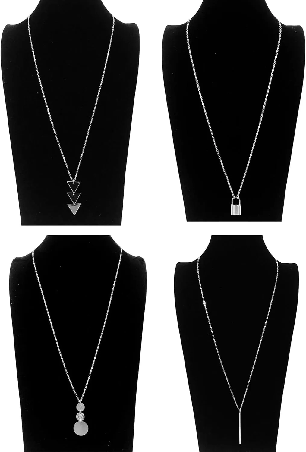 10Pcs Long Pendant Necklace Simple Moon Bar Three Triangle Tassel Lock Sweater Y Shape Punk Chain Choker Necklace for Women Men Gold Silver Tone