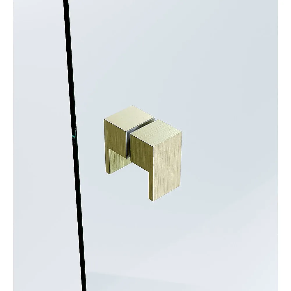 120cm Wall to Wall Frameless Shower Screen with Gold Brackets and SS Hinges, Square Double Pull Handle