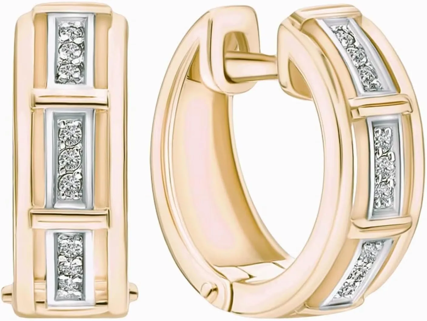 14k Gold Huggie Hoop Earrings, Rectangular Hoop Earring, Diamond (0.18ct) Huggie Earrings, Minimalist Jewelry, Gift for Her.