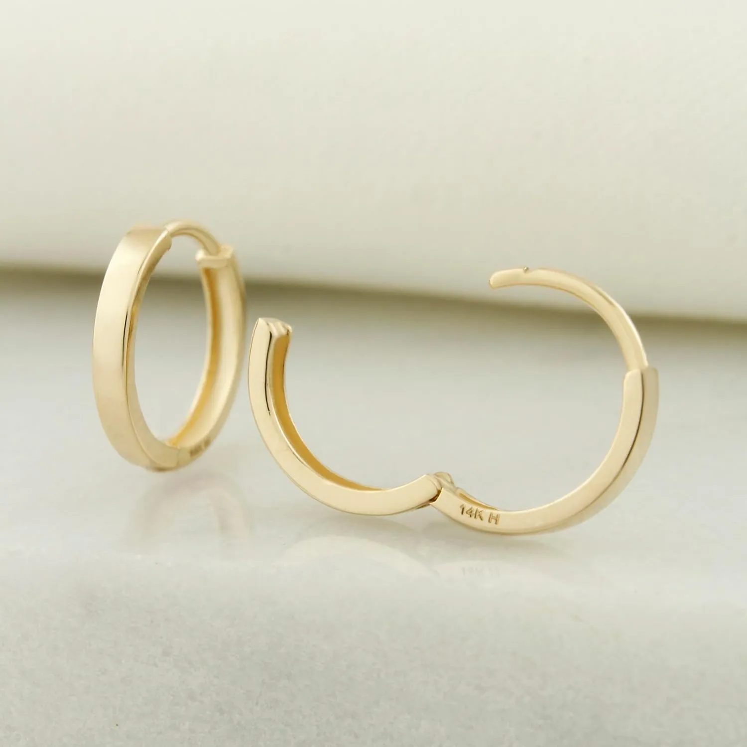 14k Solid Gold Huggie Earrings, Real Gold Earrings, Plain Gold Huggie Hoop Earrings, Simple Gold Huggie