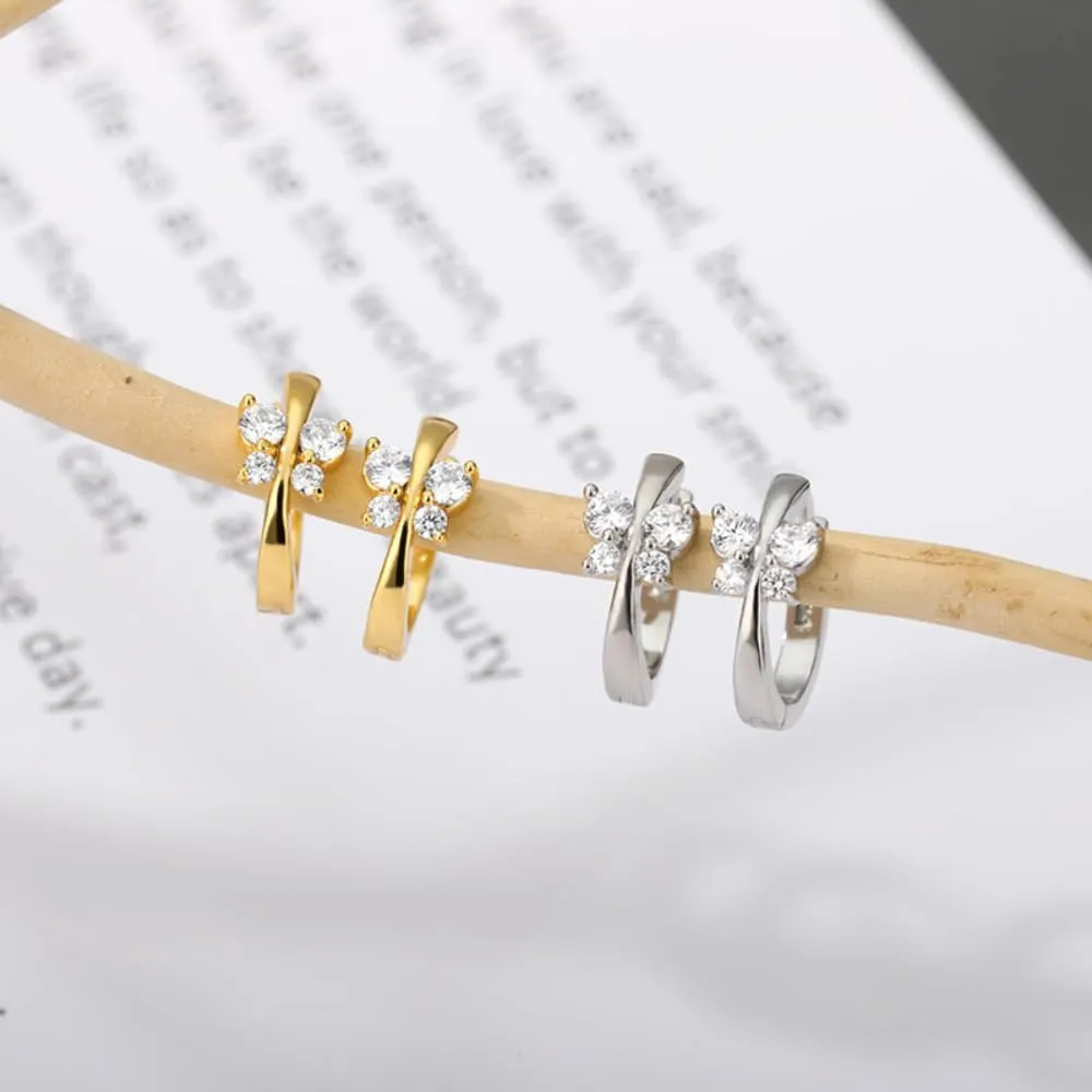 18K Gold Plated Huggie Earrings Dainty Shining White Cubic Zirconia Geometry Beads Butterfly Heart Awl Cone Small Simple Hypoallergenic Everyday Jewelry for Women