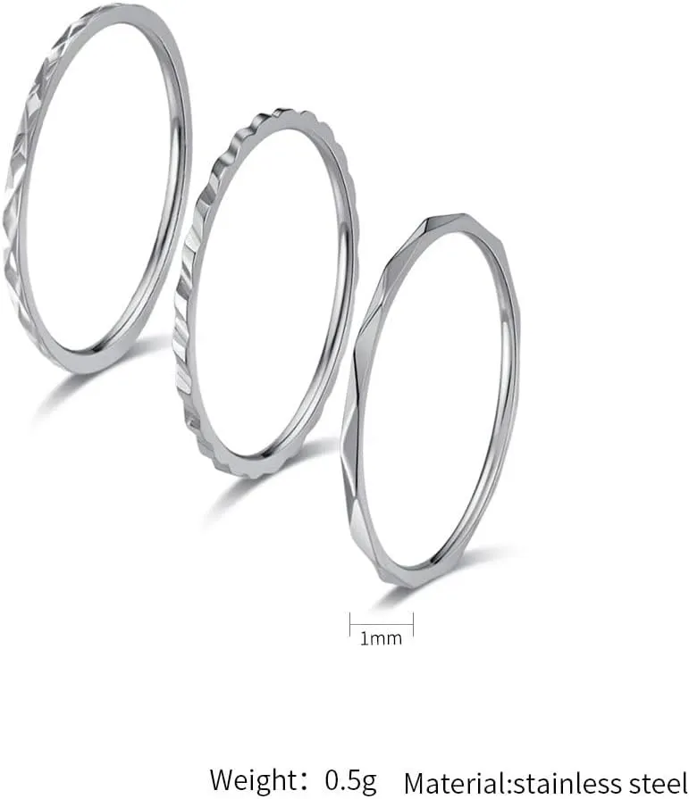 1mm Single Ring 3-Piece Set  Stacked Titanium Steel Rings for Women  Minimalist & Elegant Combination
