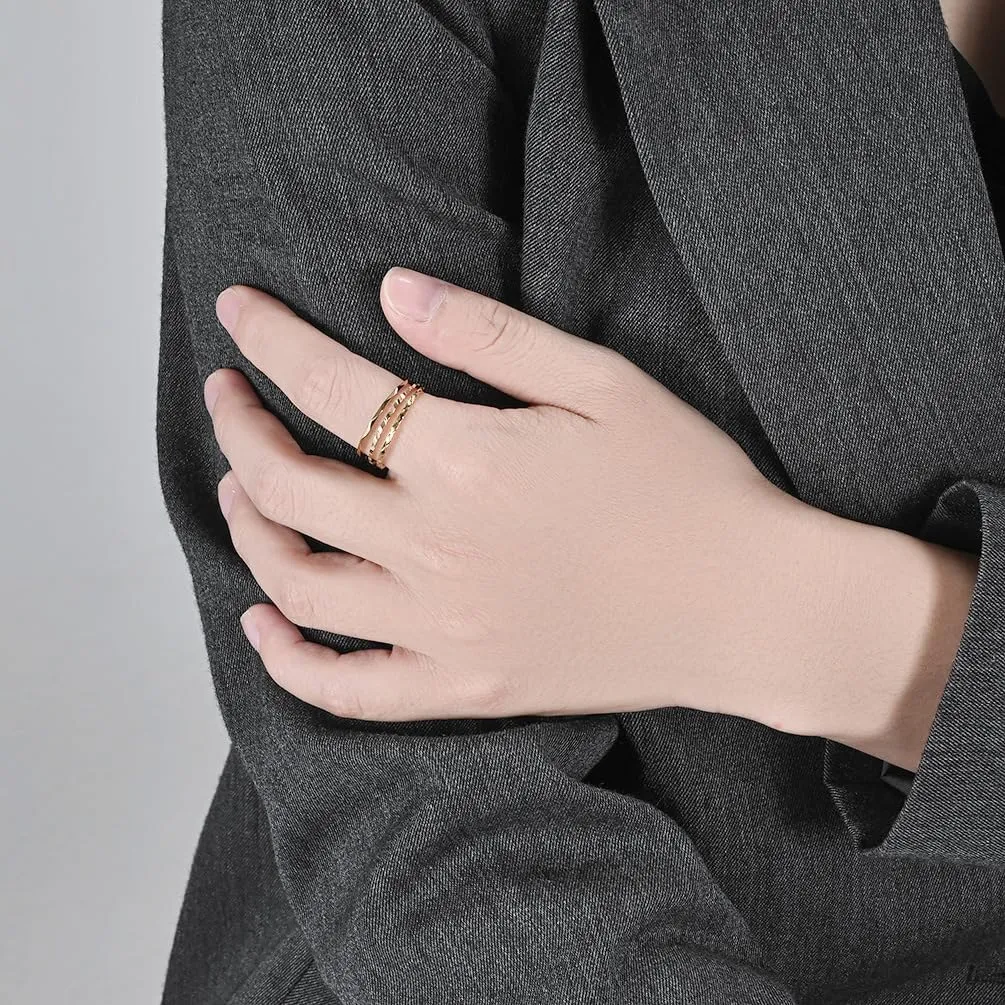 1mm Single Ring 3-Piece Set  Stacked Titanium Steel Rings for Women  Minimalist & Elegant Combination