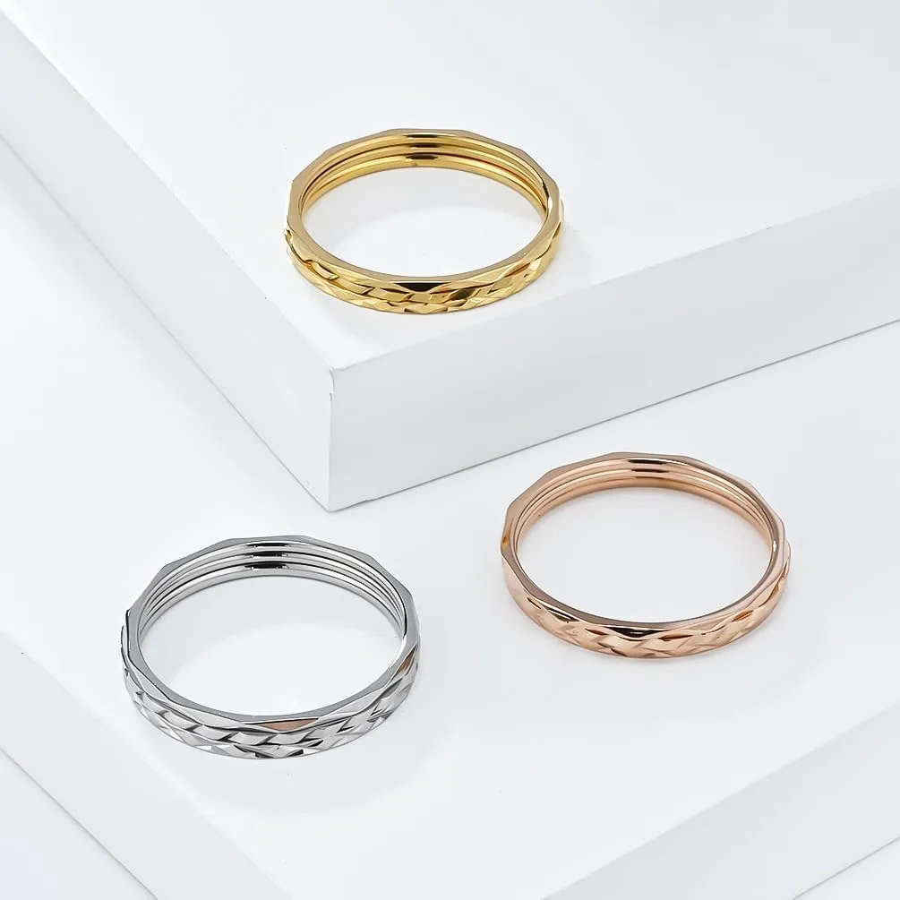 1mm Single Ring 3-Piece Set  Stacked Titanium Steel Rings for Women  Minimalist & Elegant Combination