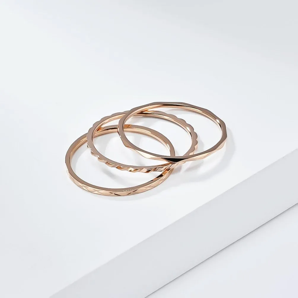 1mm Single Ring 3-Piece Set  Stacked Titanium Steel Rings for Women  Minimalist & Elegant Combination