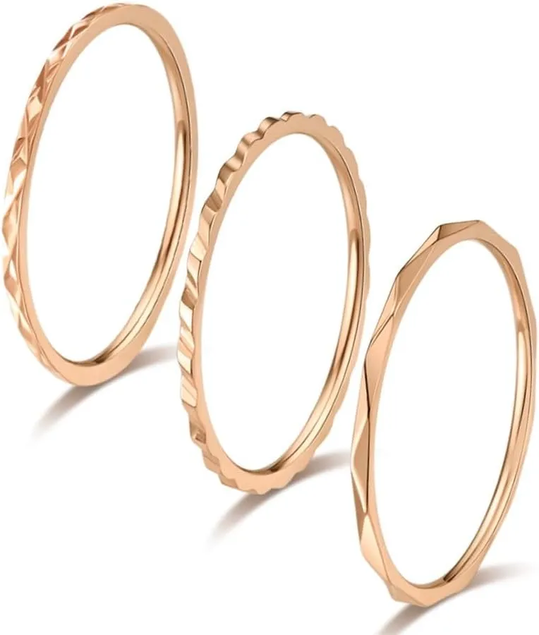1mm Single Ring 3-Piece Set  Stacked Titanium Steel Rings for Women  Minimalist & Elegant Combination