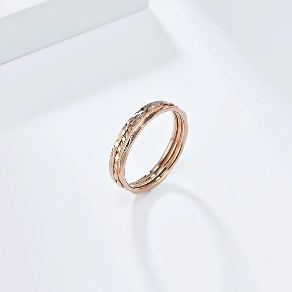1mm Single Ring 3-Piece Set  Stacked Titanium Steel Rings for Women  Minimalist & Elegant Combination