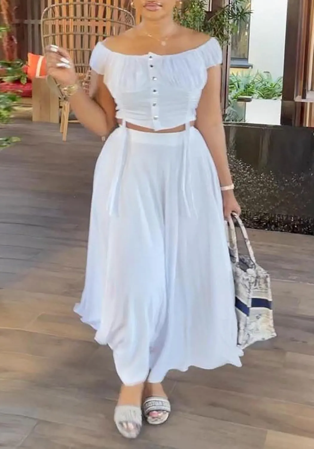 2 Piece Skirt Outfits for Women Sexy Off Shoulder Top Maxi Flowy A Line Skirts Casual Set