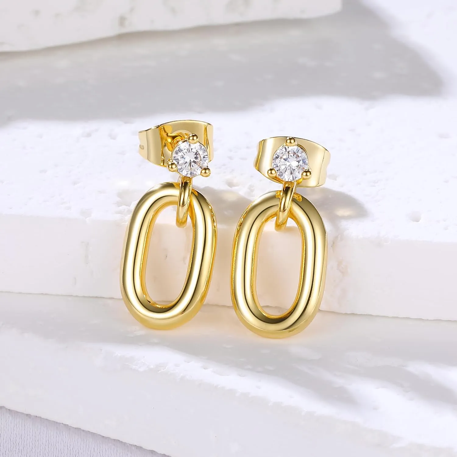 3 Pairs 14K Gold Plated Hoops Earrings Set Dainty Stud Earrings Trendy Cubic Zirconia Hypoallergenic Dangle Huggie Hoops Earrings for Women