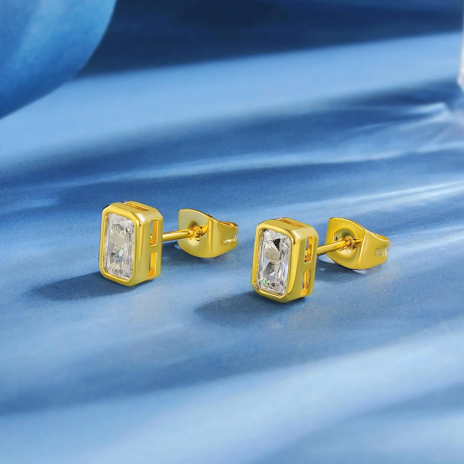 3 Pairs 14K Gold Plated Hoops Earrings Set Dainty Stud Earrings Trendy Cubic Zirconia Hypoallergenic Dangle Huggie Hoops Earrings for Women