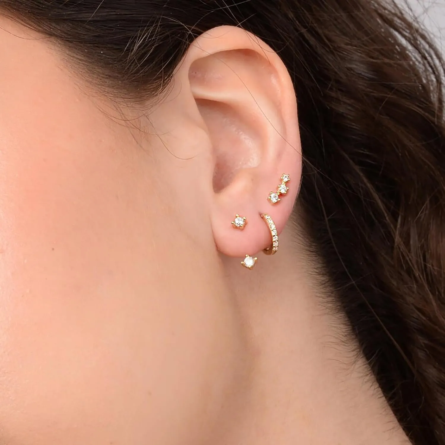3 Pairs Gold Dainty Huggie Earrings Set Stud Hoop Earrings Hypoallergenic Dangle Cartilage S925 Sterling Silver Post Earrings Stacks Jewelry for Women Gift