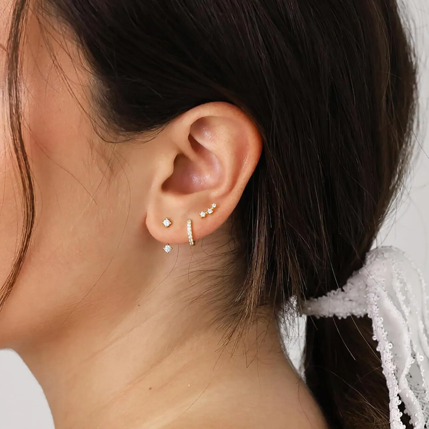 3 Pairs Gold Dainty Huggie Earrings Set Stud Hoop Earrings Hypoallergenic Dangle Cartilage S925 Sterling Silver Post Earrings Stacks Jewelry for Women Gift