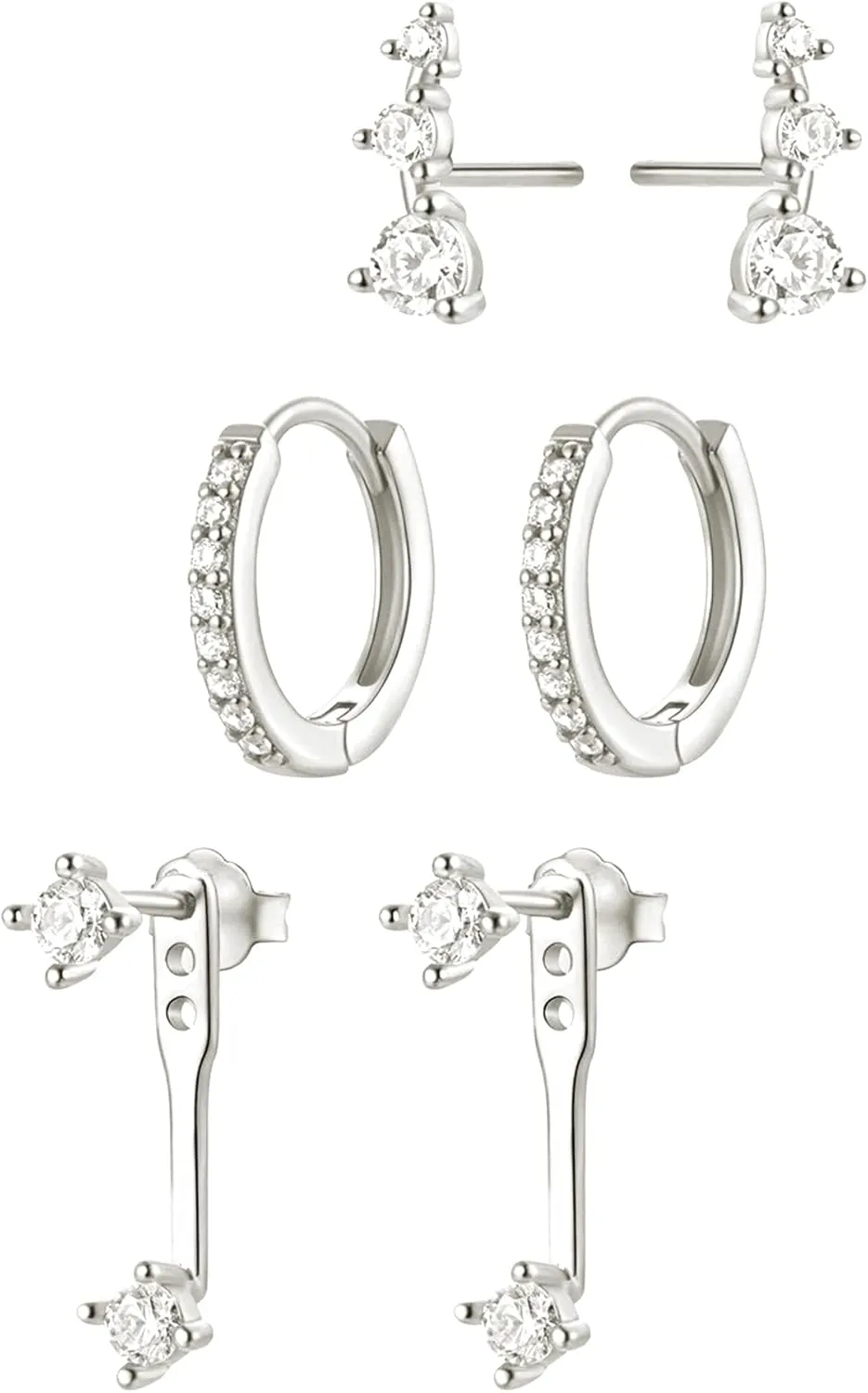 3 Pairs Gold Dainty Huggie Earrings Set Stud Hoop Earrings Hypoallergenic Dangle Cartilage S925 Sterling Silver Post Earrings Stacks Jewelry for Women Gift