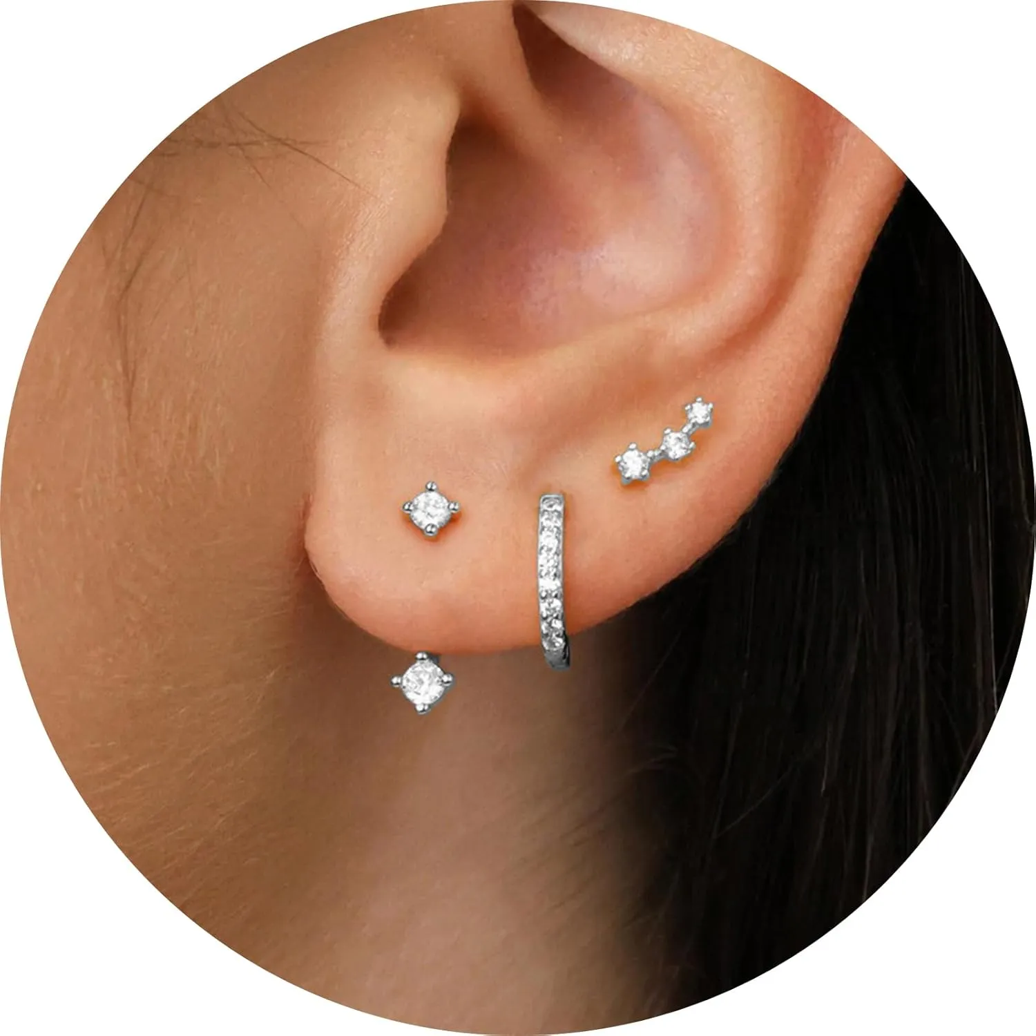 3 Pairs Gold Dainty Huggie Earrings Set Stud Hoop Earrings Hypoallergenic Dangle Cartilage S925 Sterling Silver Post Earrings Stacks Jewelry for Women Gift