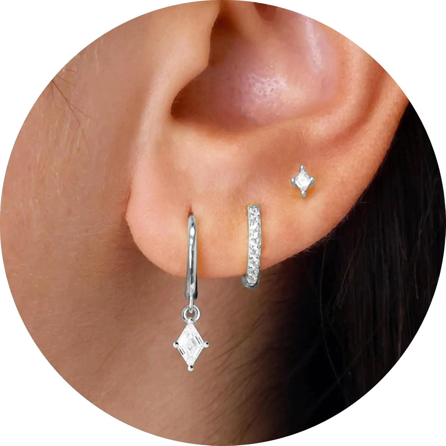 3 Pairs Gold Dainty Huggie Earrings Set Stud Hoop Earrings Hypoallergenic Dangle Cartilage S925 Sterling Silver Post Earrings Stacks Jewelry for Women Gift