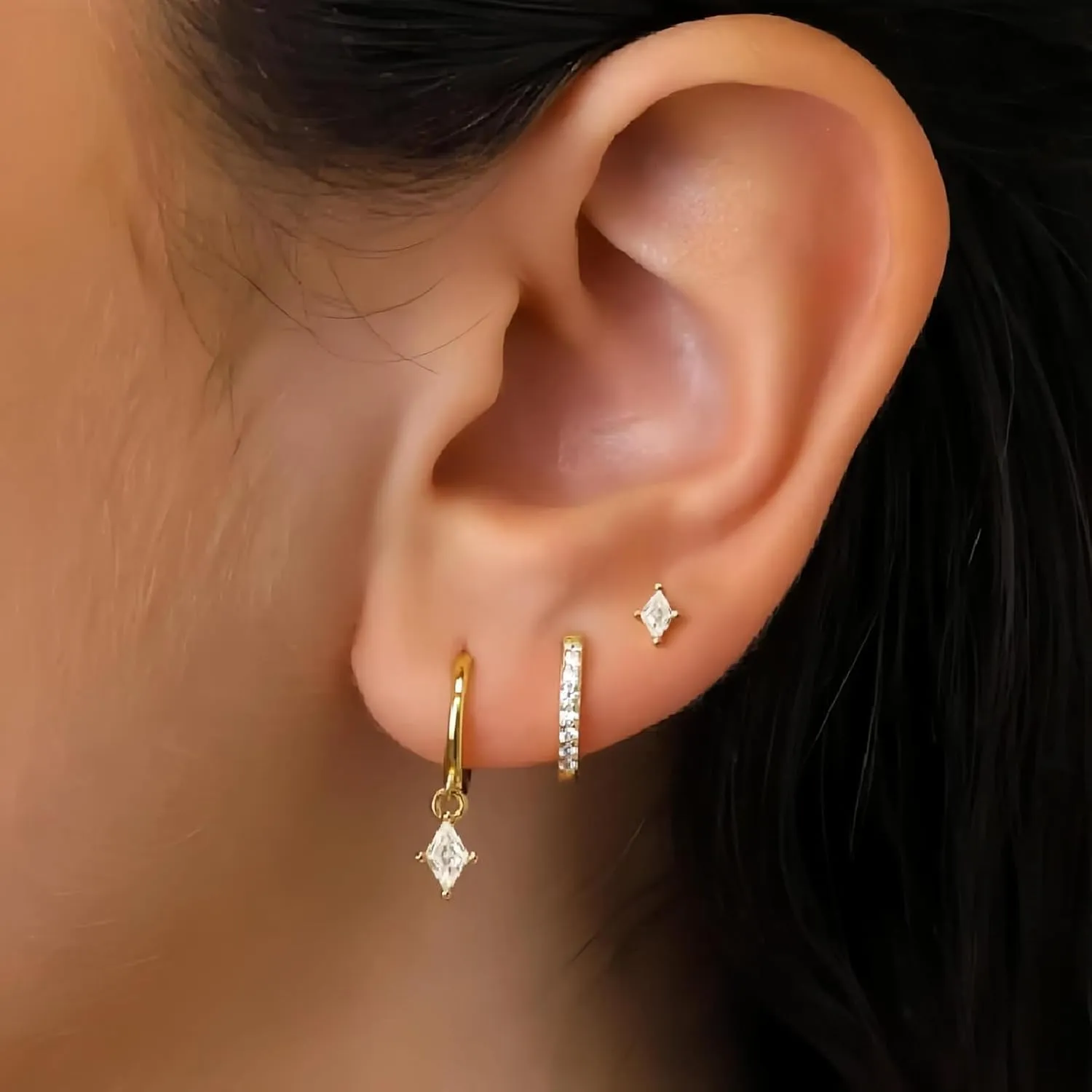 3 Pairs Gold Dainty Huggie Earrings Set Stud Hoop Earrings Hypoallergenic Dangle Cartilage S925 Sterling Silver Post Earrings Stacks Jewelry for Women Gift