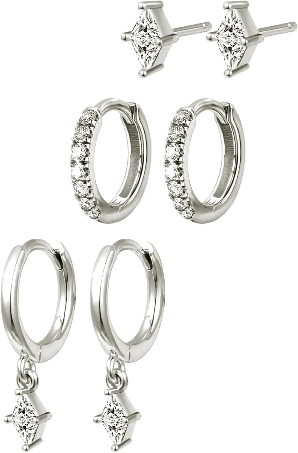 3 Pairs Gold Dainty Huggie Earrings Set Stud Hoop Earrings Hypoallergenic Dangle Cartilage S925 Sterling Silver Post Earrings Stacks Jewelry for Women Gift