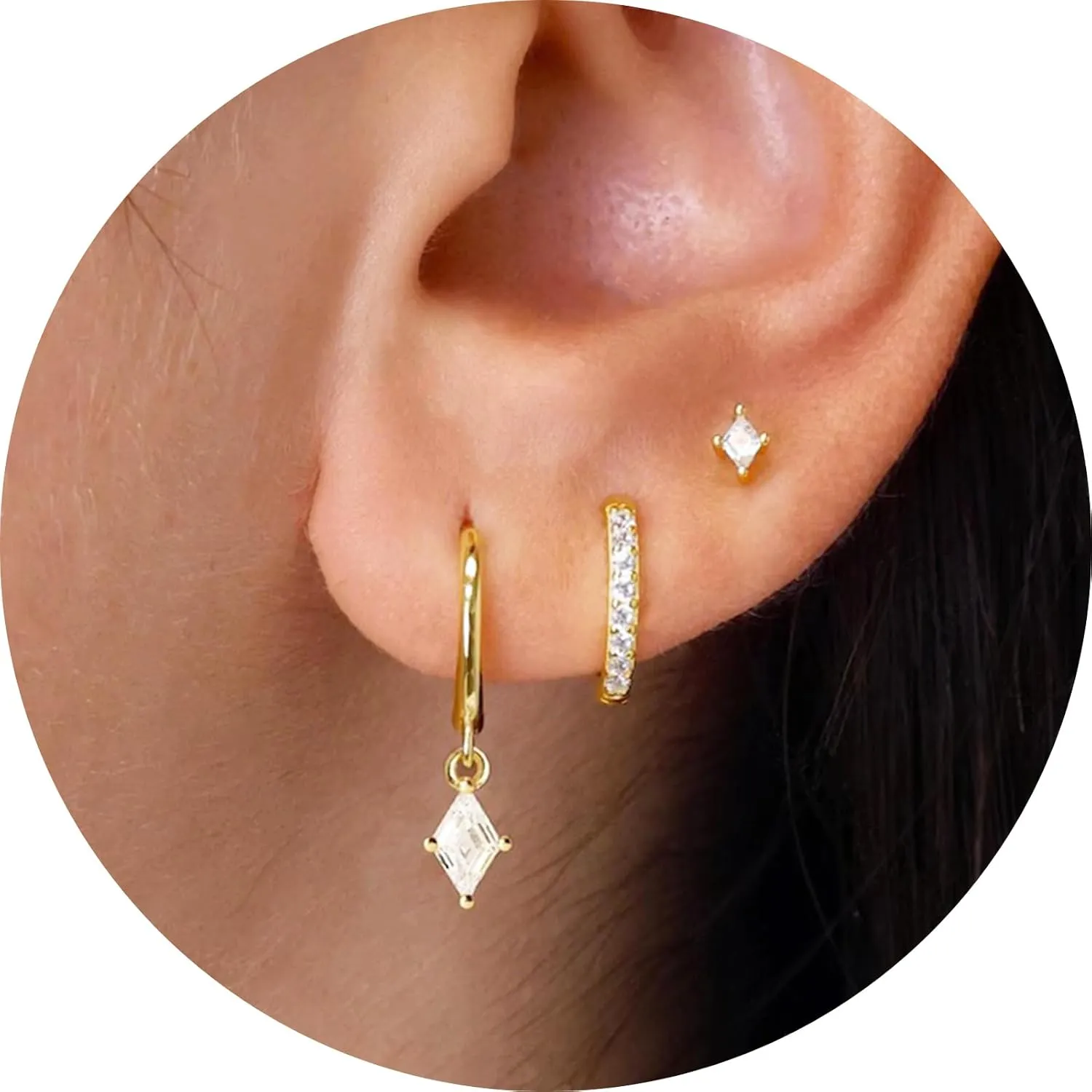 3 Pairs Gold Dainty Huggie Earrings Set Stud Hoop Earrings Hypoallergenic Dangle Cartilage S925 Sterling Silver Post Earrings Stacks Jewelry for Women Gift