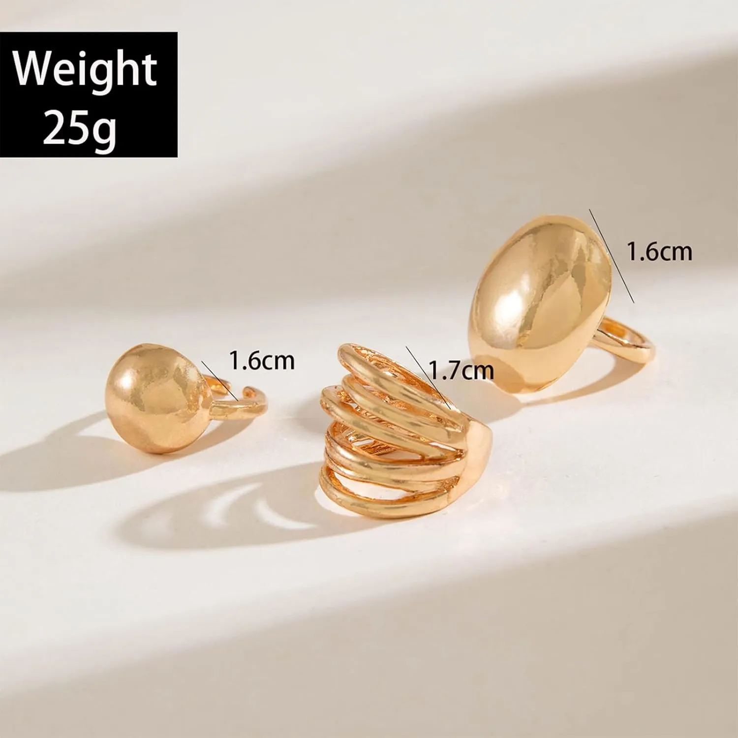 3Pcs Chunky Gold Rings Set Stackable for Women, Statement Silver Round Ball Dome Polished Bold Thick Open Ring Stacked Minimalist Party Prom Jewelry Gift