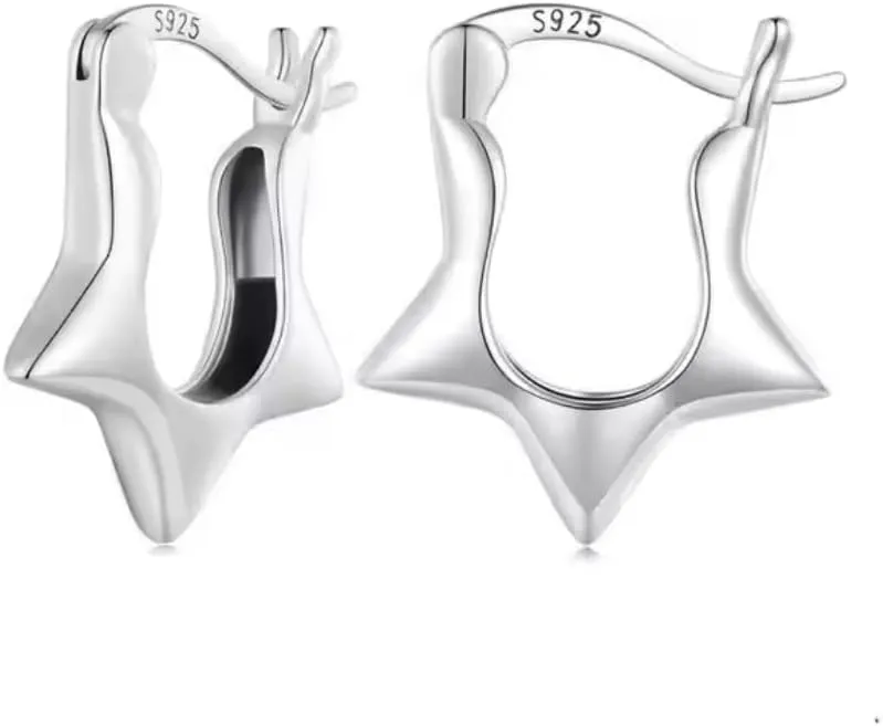 925 Sterling Silver Star Huggie Hoop Earrings, Sold as a Pair
