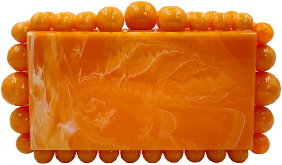 Acrylic Purses Evening Clutch Bag Marbling Evening Clutch Bag for Women Glitter Marble Purse for Wedding Party Orange
