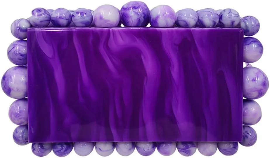 Acrylic Purses Evening Clutch Bag Marbling Evening Clutch Bag for Women Glitter Marble Purse for Wedding Party Purple