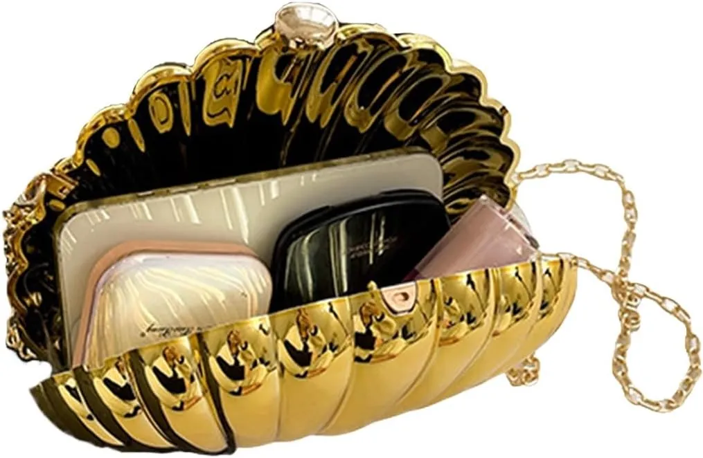 Acrylic Shell Clutch Purse for Women Cute Seaside Shoulder Bag Shinny Beach Travel Crossbody Purse Daily Life Wallet
