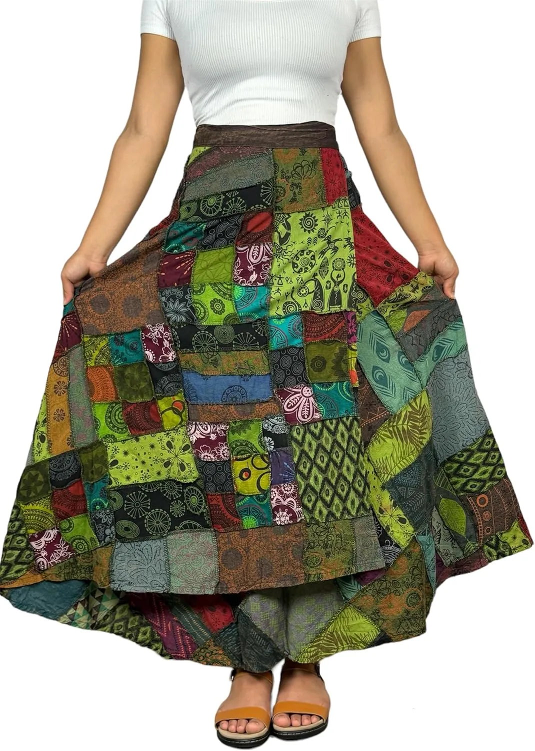 Agan Traders Womens 2025 Summer Boho Maxi Skirt for Fall Patched Tie Up High Waisted Long Skirt Bohemian Wrap Cover Up