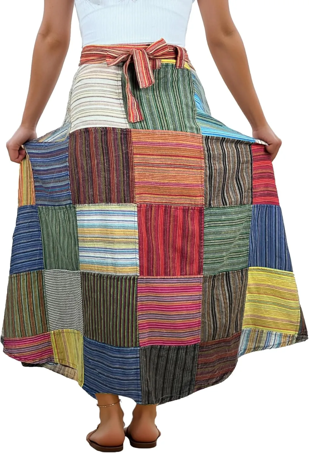 Agan Traders Womens 2025 Summer Boho Maxi Skirt for Fall Patched Tie Up High Waisted Long Skirt Bohemian Wrap Cover Up