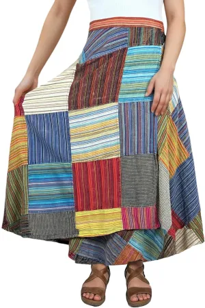 Agan Traders Womens 2025 Summer Boho Maxi Skirt for Fall Patched Tie Up High Waisted Long Skirt Bohemian Wrap Cover Up