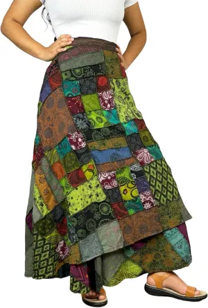 Agan Traders Womens 2025 Summer Boho Maxi Skirt for Fall Patched Tie Up High Waisted Long Skirt Bohemian Wrap Cover Up