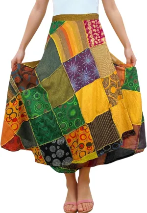 Agan Traders Womens 2025 Summer Boho Maxi Skirt for Fall Patched Tie Up High Waisted Long Skirt Bohemian Wrap Cover Up