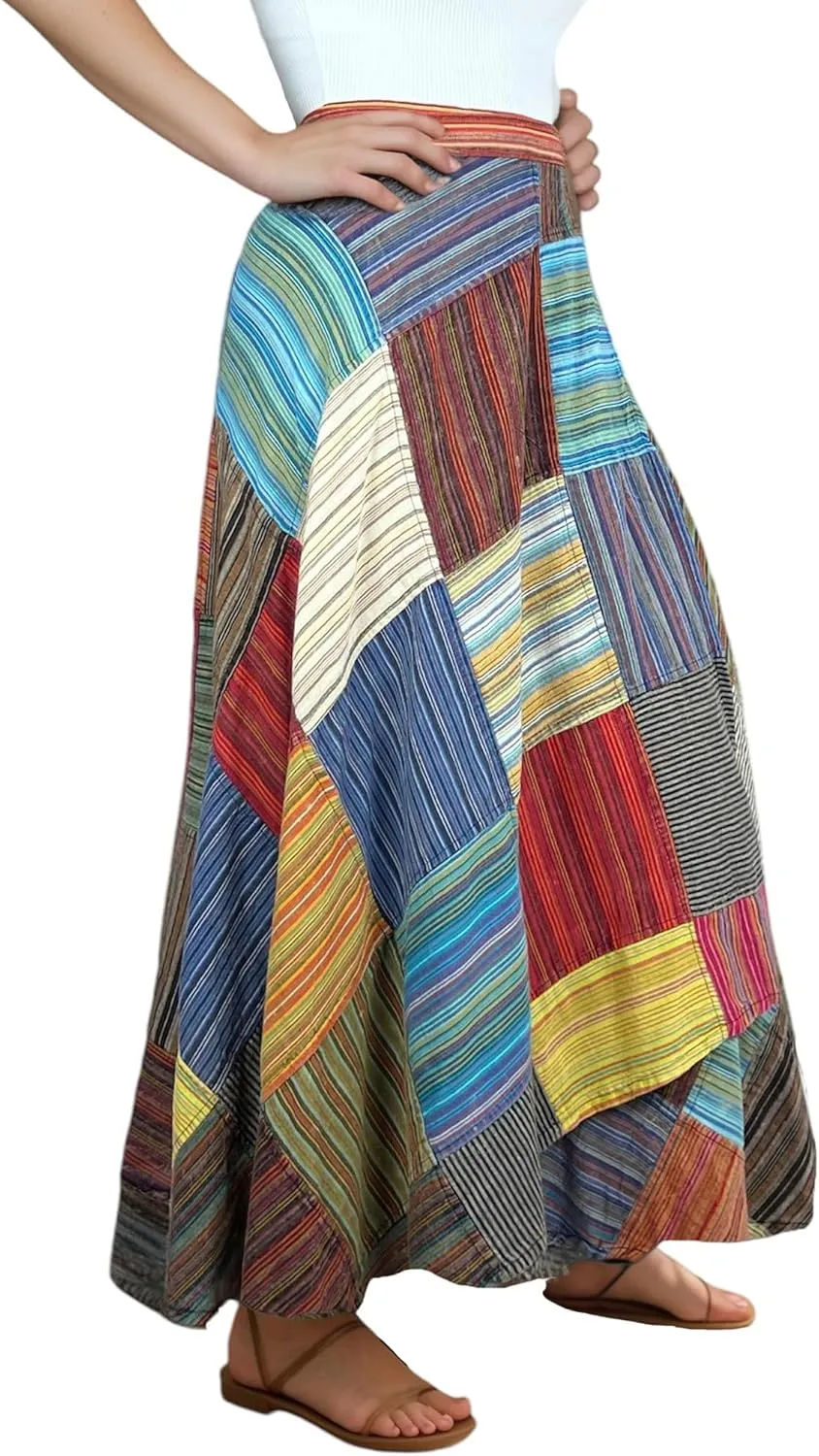 Agan Traders Womens 2025 Summer Boho Maxi Skirt for Fall Patched Tie Up High Waisted Long Skirt Bohemian Wrap Cover Up