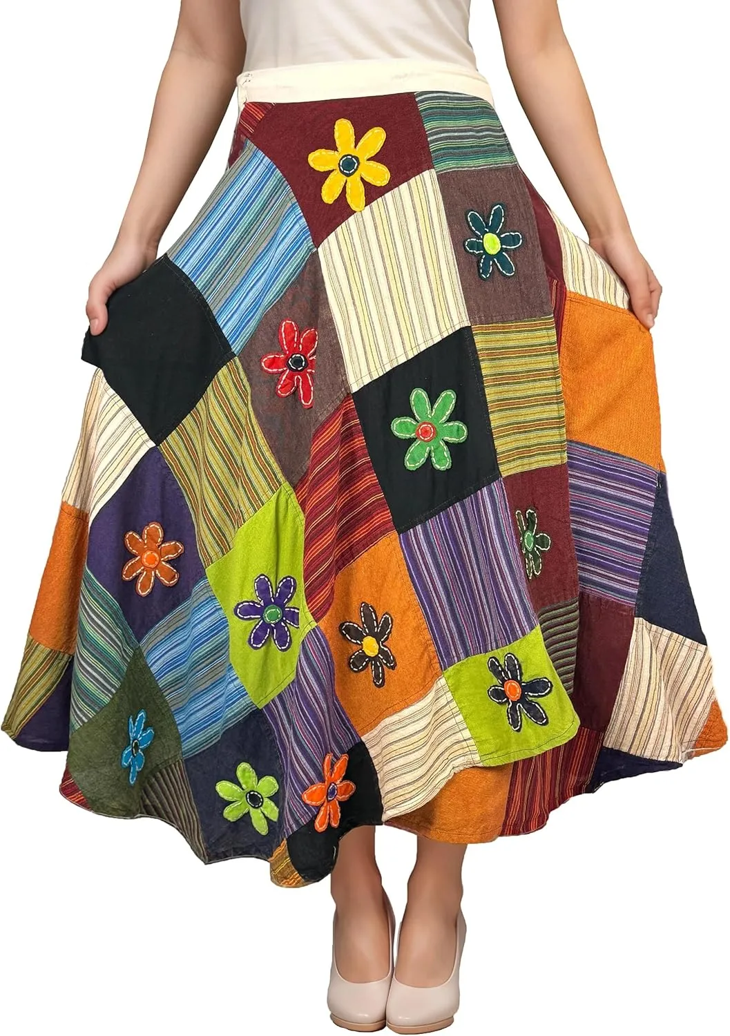 Agan Traders Womens 2025 Summer Boho Maxi Skirt for Fall Patched Tie Up High Waisted Long Skirt Bohemian Wrap Cover Up