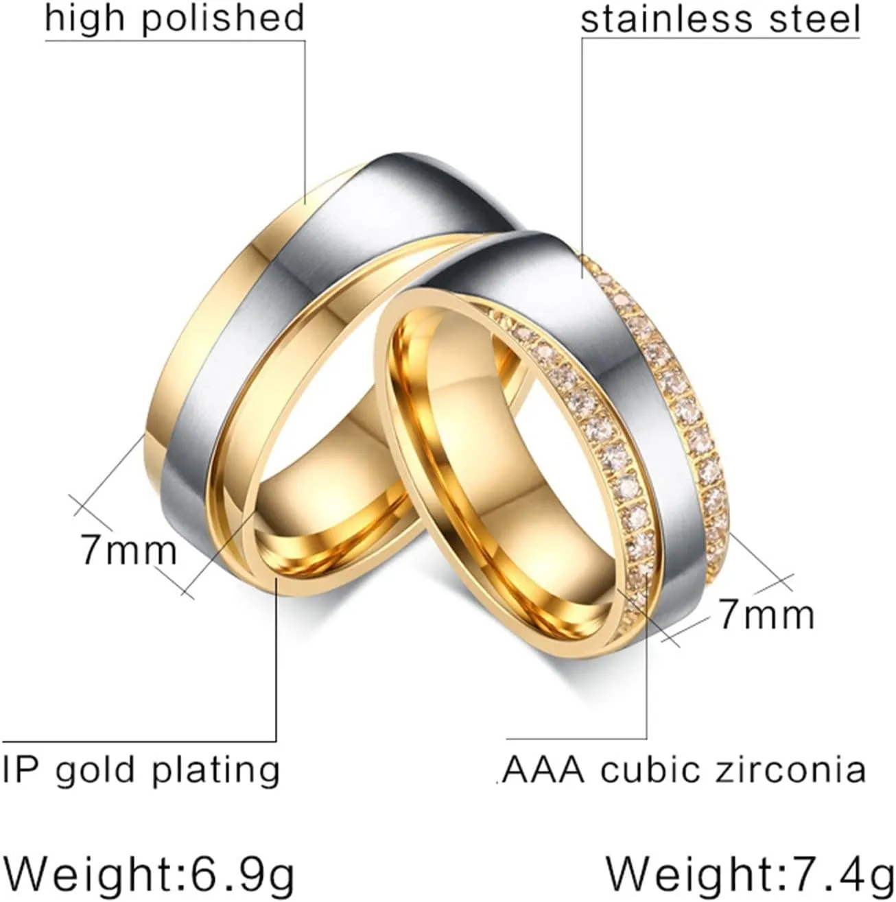 Aienid Goth Rings Stainless Steel, Engagement Ring Ring Silver Gold Two Tone