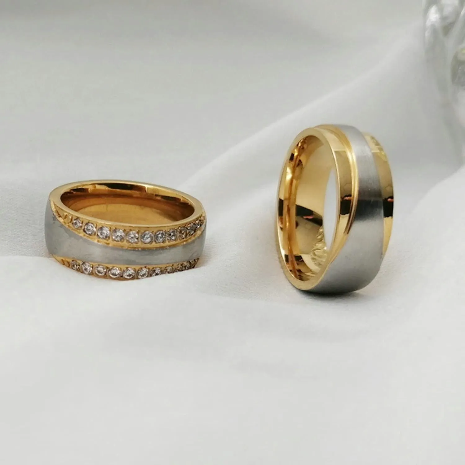Aienid Goth Rings Stainless Steel, Engagement Ring Ring Silver Gold Two Tone