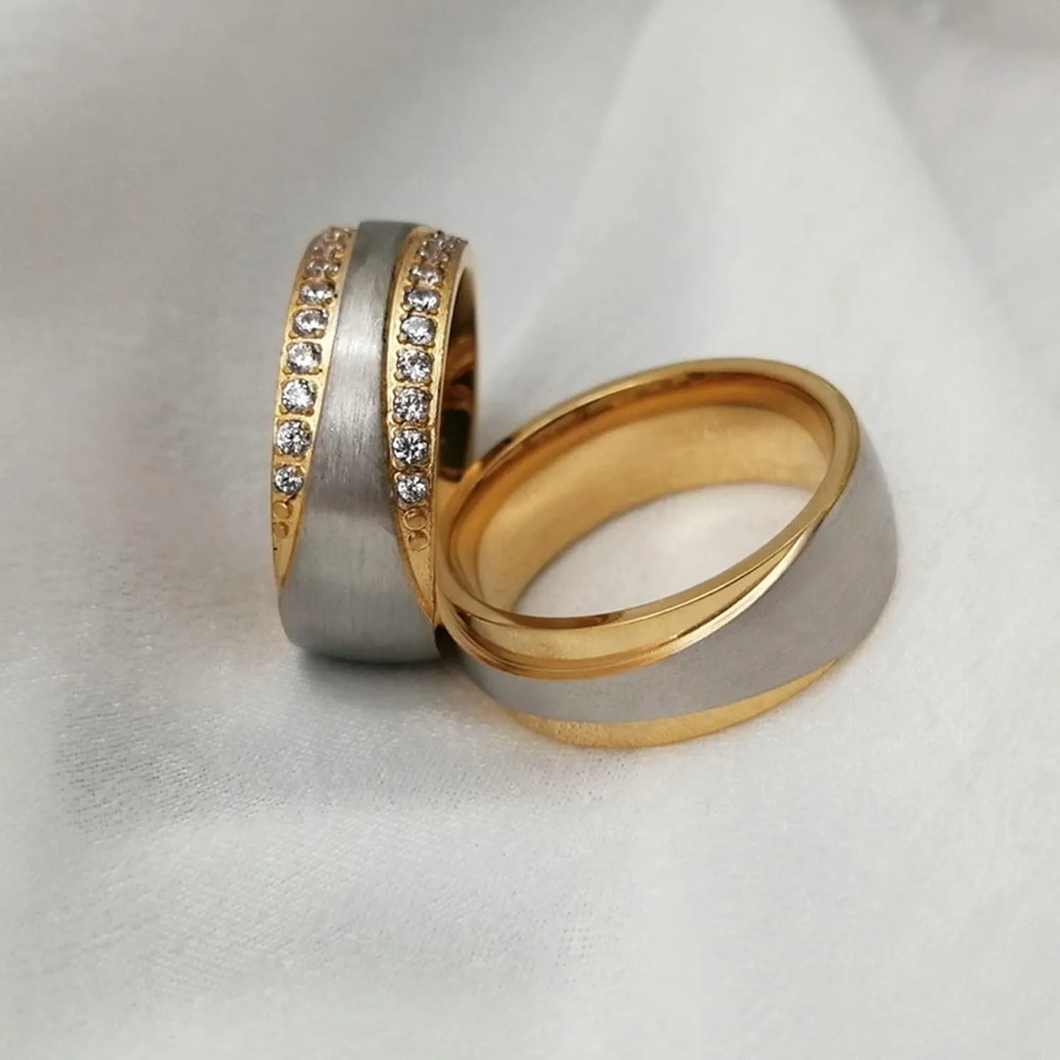 Aienid Goth Rings Stainless Steel, Engagement Ring Ring Silver Gold Two Tone