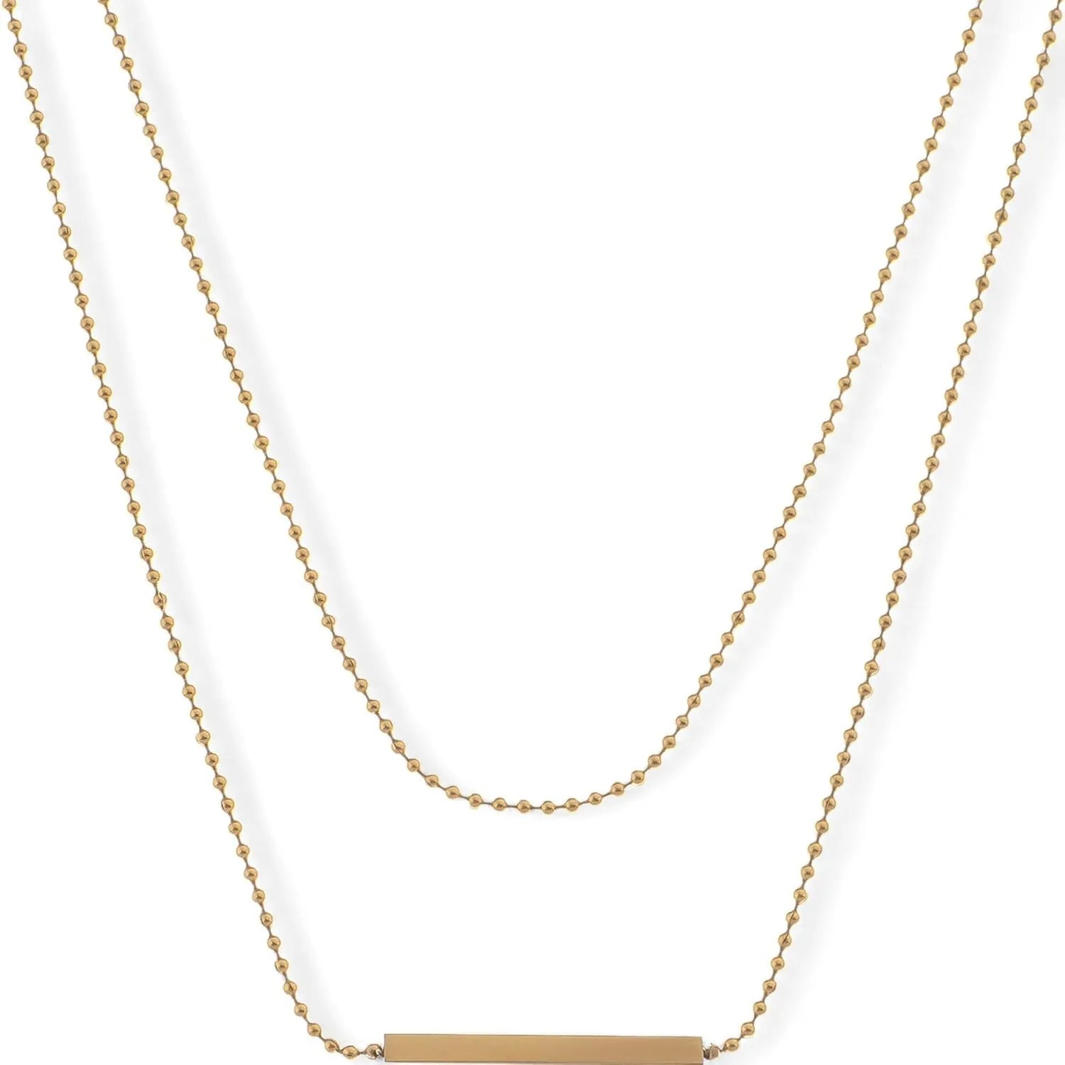 Alilang Women's Double Layer Gold Tone Bar Pendant Necklace Minimalist Chain Design- Gold