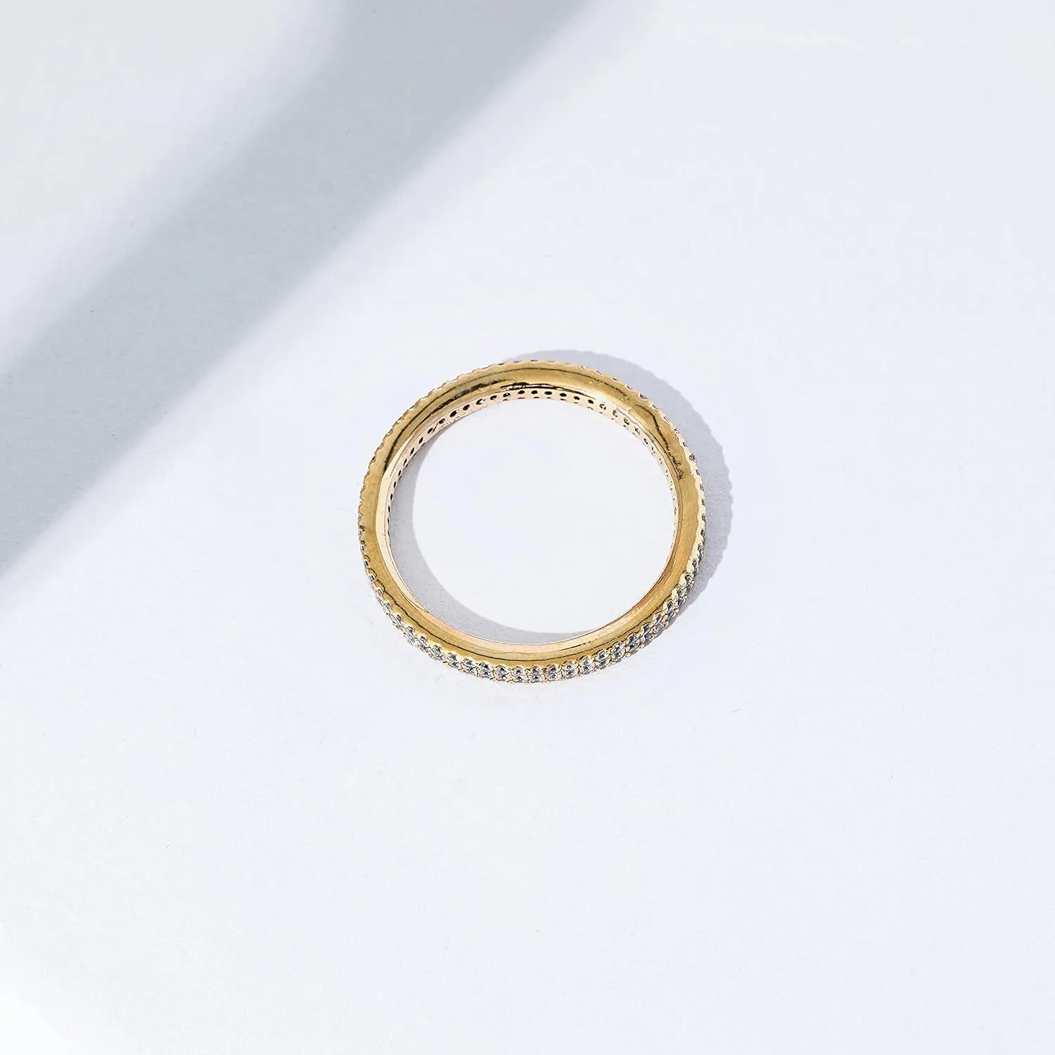 Amazon Essentials 14K Gold or Rhodium Plated Double Row Pave Eternity Ring