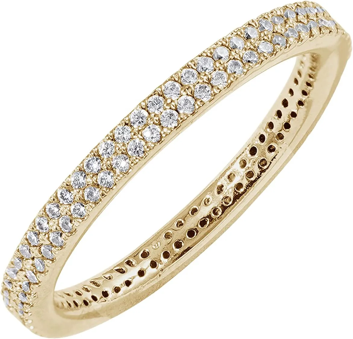 Amazon Essentials 14K Gold or Rhodium Plated Double Row Pave Eternity Ring