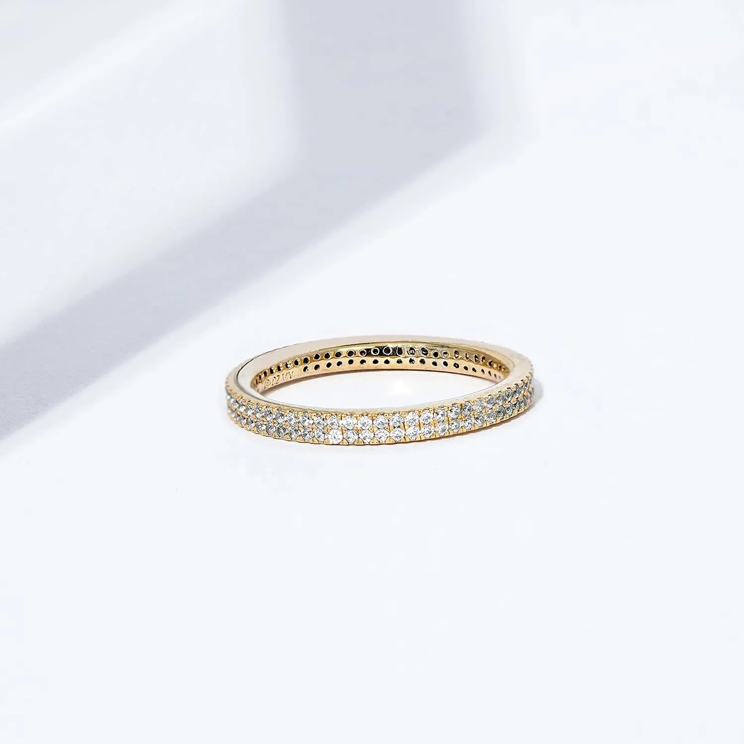 Amazon Essentials 14K Gold or Rhodium Plated Double Row Pave Eternity Ring