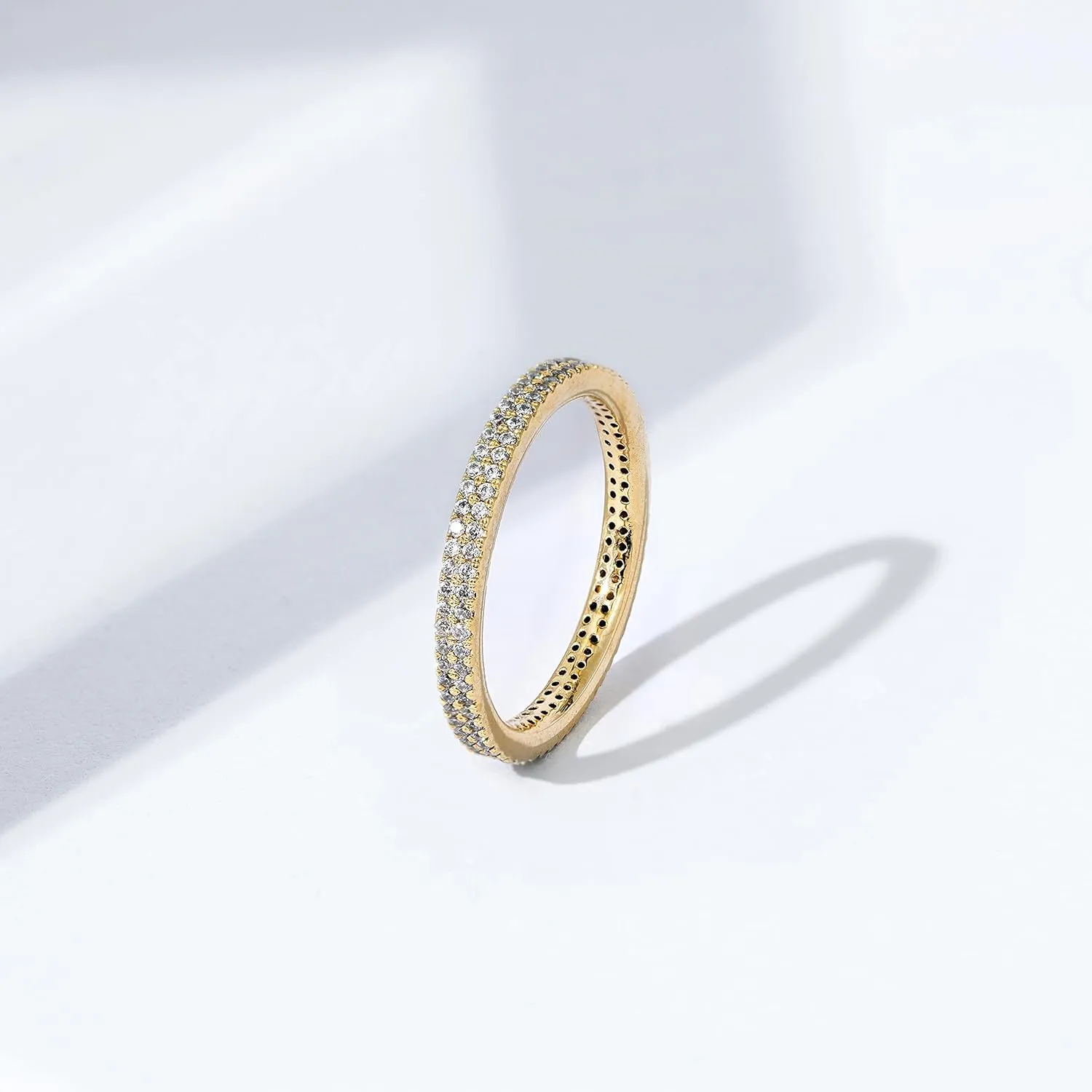 Amazon Essentials 14K Gold or Rhodium Plated Double Row Pave Eternity Ring