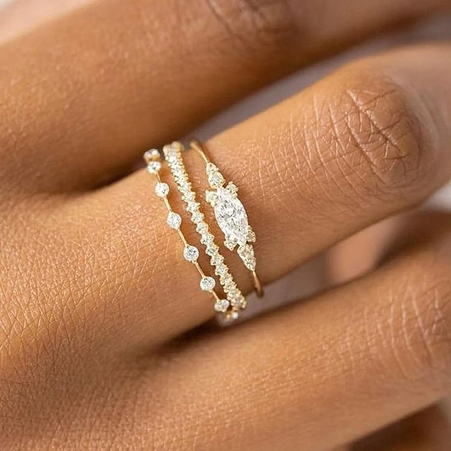 Atiptu Gold Stackable Rings for Women 14k Gold Plated Small Ring Gold Dainty Rings Fashion Knuckle Thin Gold Ring Cubic Zirconia Gold Rings Set Women Jewelry