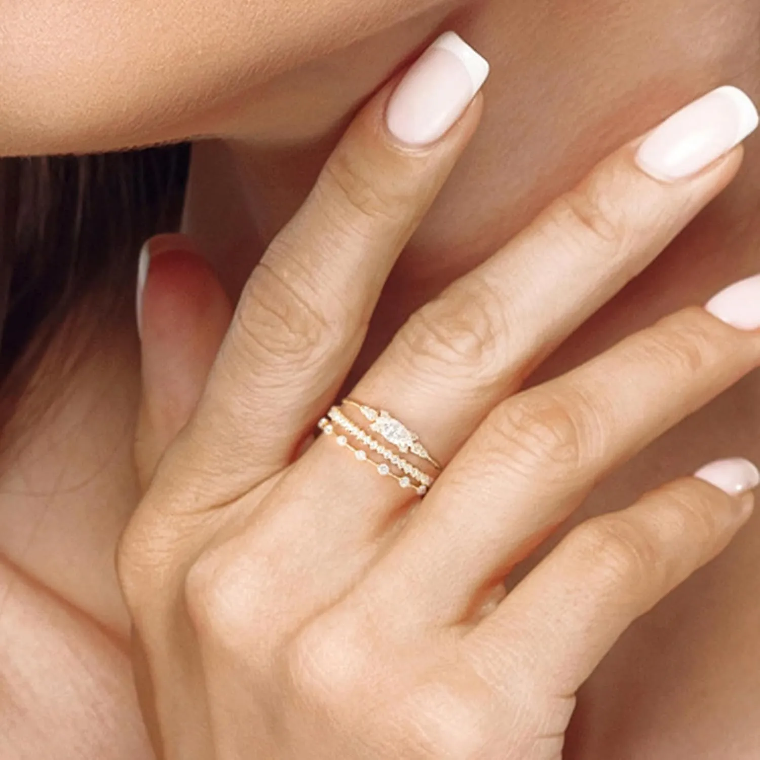 Atiptu Gold Stackable Rings for Women 14k Gold Plated Small Ring Gold Dainty Rings Fashion Knuckle Thin Gold Ring Cubic Zirconia Gold Rings Set Women Jewelry