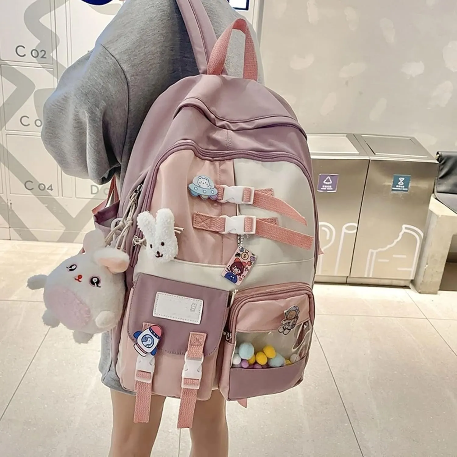Backpack for women Waterproof Nylon Cute Travel Laptop Practical Wearable Portable Lightweight Urban (Pink-Without pendant)