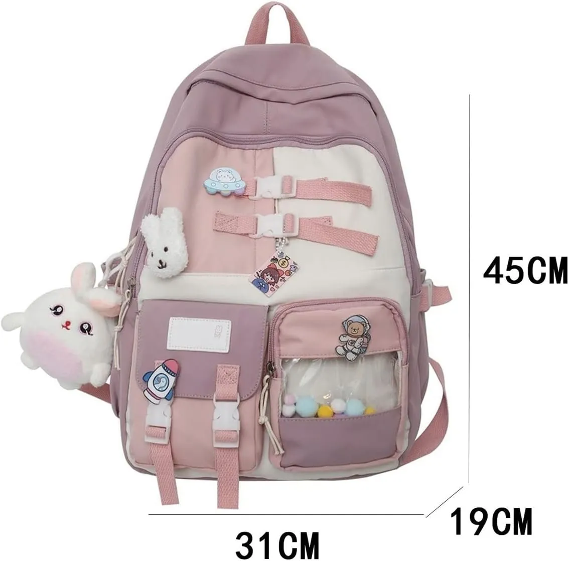 Backpack for women Waterproof Nylon Cute Travel Laptop Practical Wearable Portable Lightweight Urban (Pink-Without pendant)