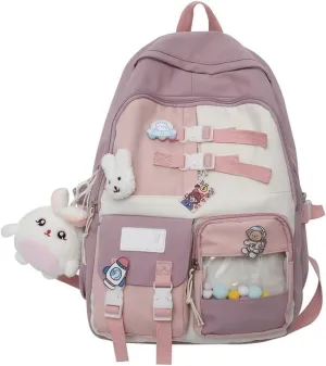 Backpack for women Waterproof Nylon Cute Travel Laptop Practical Wearable Portable Lightweight Urban (Pink-Without pendant)