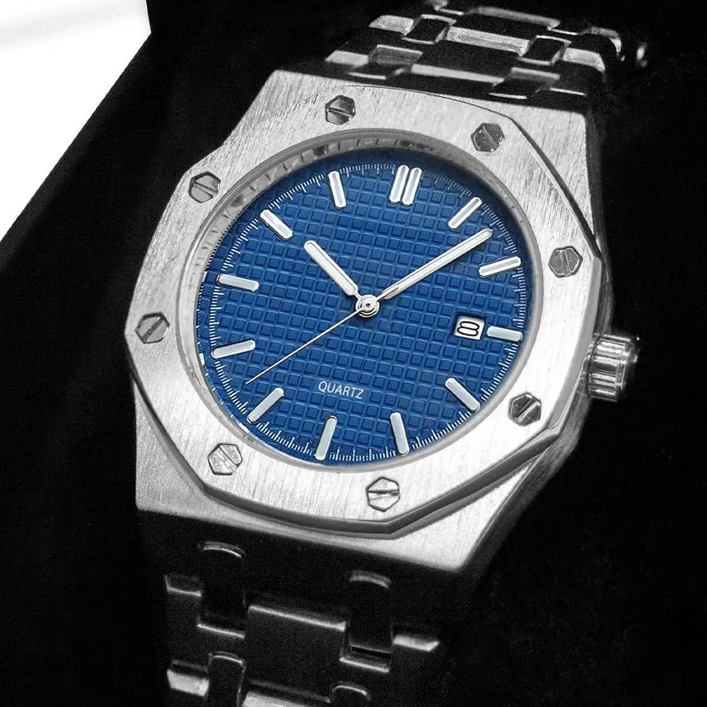 BARAMON Men's Watches, Royalty Stainless Steel Quartz Movement Date Male Clock Waterproof Luminous Hands Casual Business Wrist Watches for Men