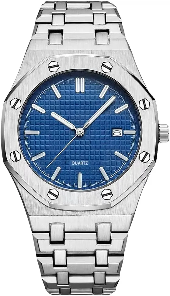 BARAMON Men's Watches, Royalty Stainless Steel Quartz Movement Date Male Clock Waterproof Luminous Hands Casual Business Wrist Watches for Men